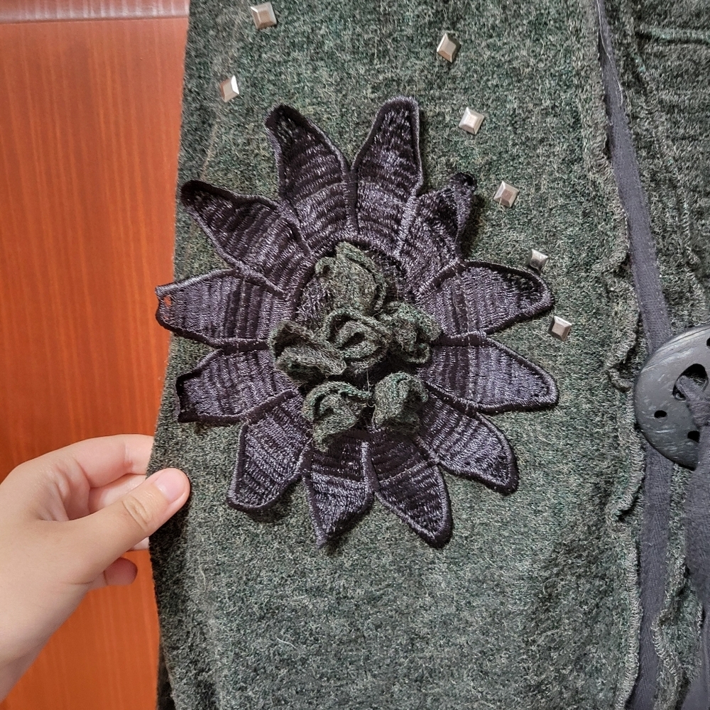 Pretty Angel Boho Floral Artsy Art To Wear Long Duster Cardigan Gray | L - Picture 3 of 8